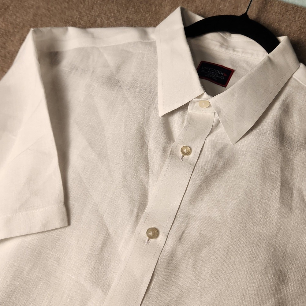 UNTUCKit Linen Shirt Mens XL White Good Slim Fit Wrinkle Resistant Short Sleeve